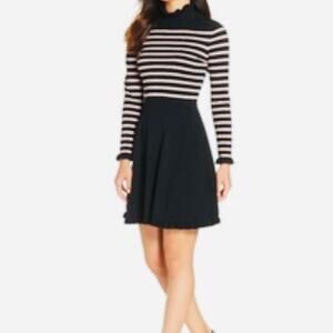 ELIZA J Black and White Striped Sweater Dress w/ruffle Collar, Size XL